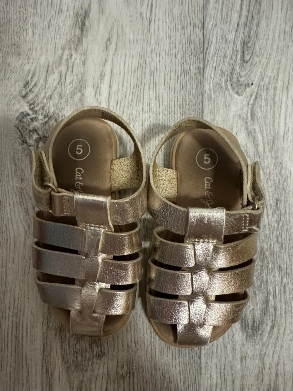 Cat & Jack Metallic Rose Gold Woven Fisherman Sandals - Girls